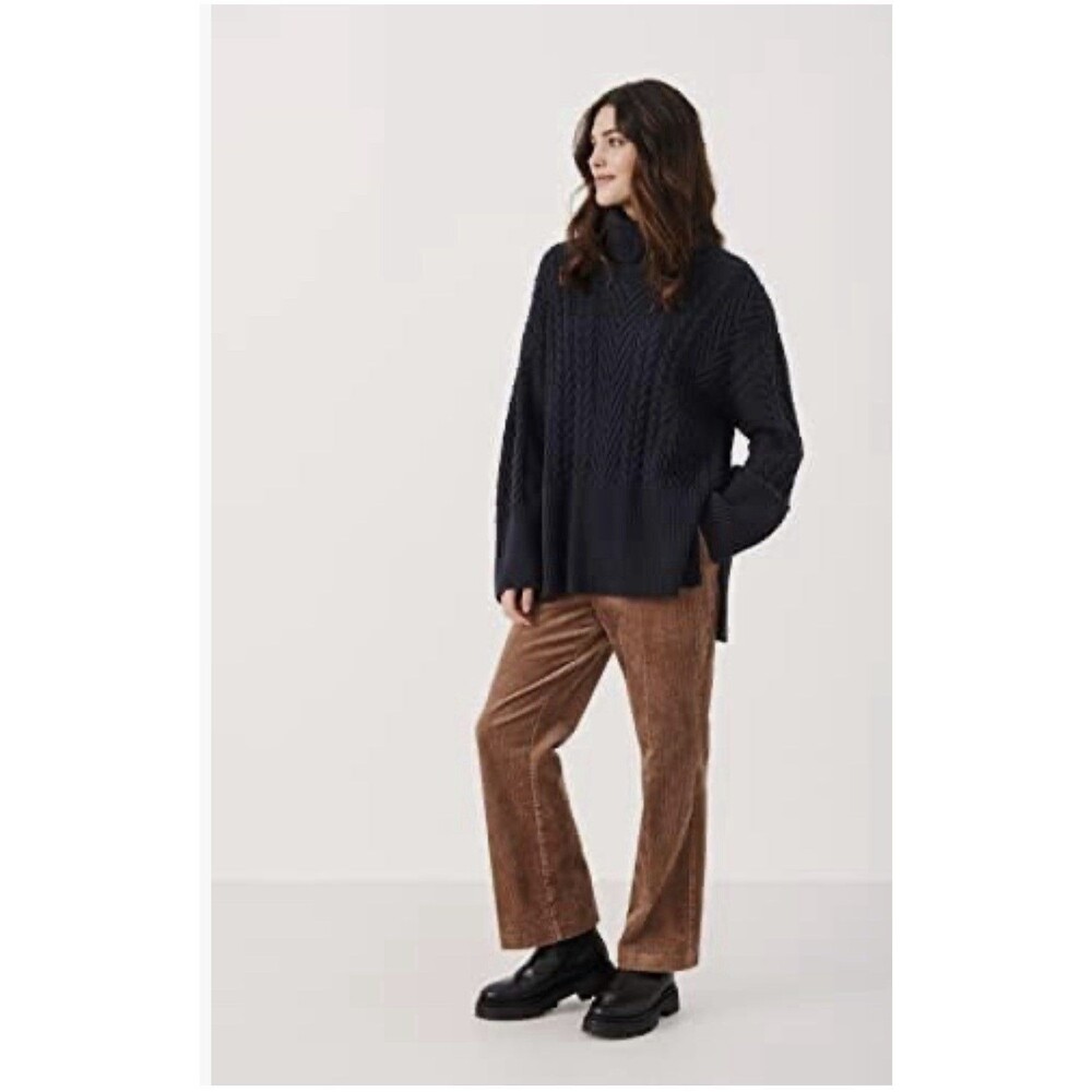 PART TWO Rennahpw Cableknit Organic Cotton Fisherman Sweater Turtleneck Navy M